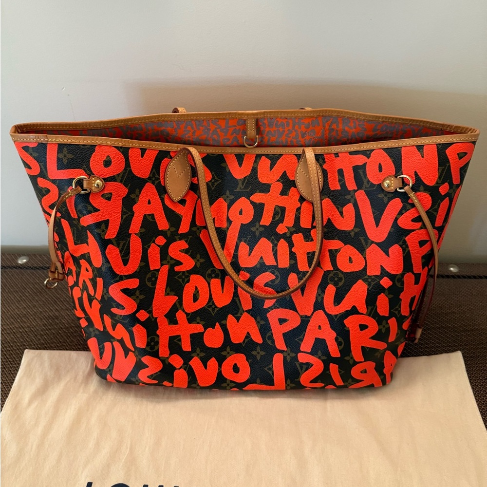 AUTHENTIC 2009 STEPHEN SPROUSE GM Louis Vuitton Vibrant Orange Mono Neverfull